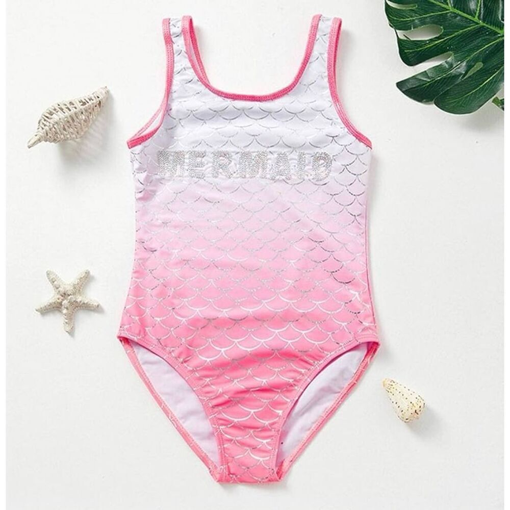 Worn Once Toddler Girls Mermaid Sequin Embellished Swimsuit Bathing Suit - Sz 3T